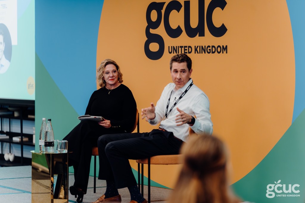 Rob Teel and Liz Elam chatting at GCUC UK